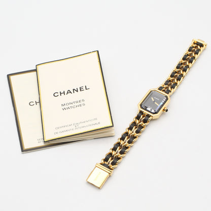 プルミエール L レディース 腕時計 クオーツ GP（ゴールドメッキ） レザー ブラック シャネル 時計 CHANEL