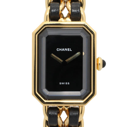 プルミエール L レディース 腕時計 クオーツ GP（ゴールドメッキ） レザー ブラック シャネル 時計 CHANEL