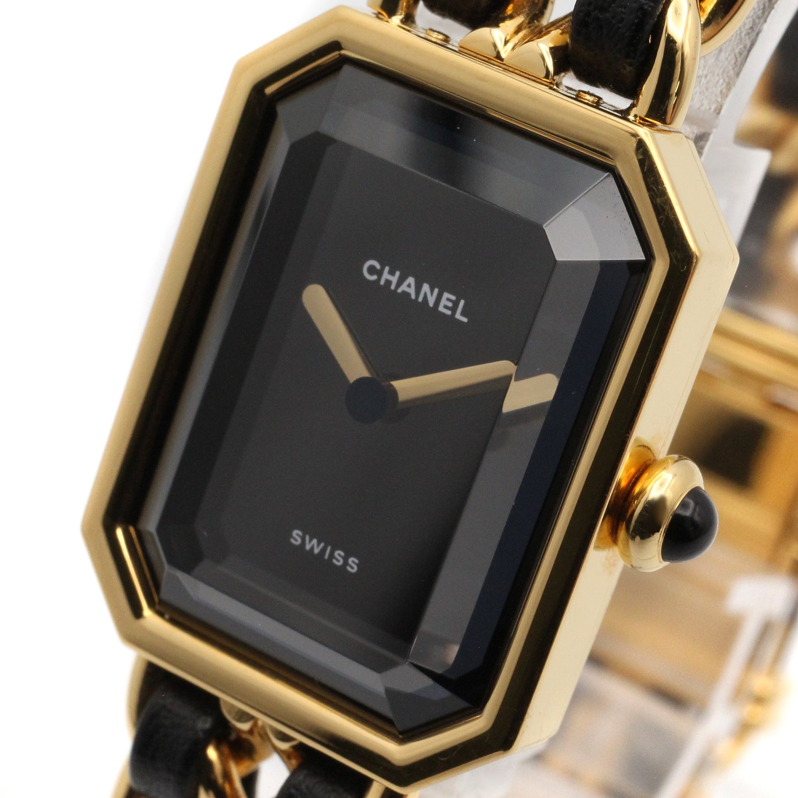 プルミエール L レディース 腕時計 クオーツ GP（ゴールドメッキ） レザー ブラック シャネル 時計 CHANEL