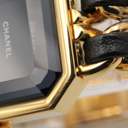 プルミエール L レディース 腕時計 クオーツ GP（ゴールドメッキ） レザー ブラック シャネル 時計 CHANEL