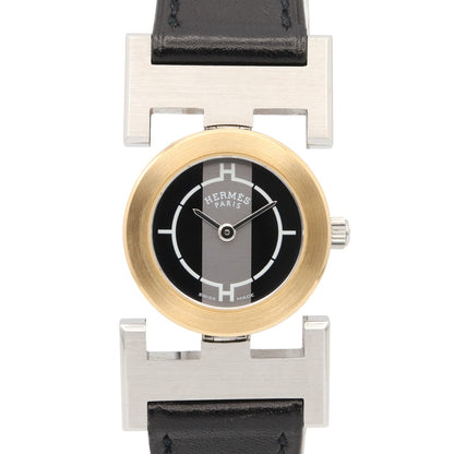 パプリカ レディース 腕時計 クオーツ GP（ゴールドメッキ） ステンレススチール レザー ブラック エルメス 時計 HERMES