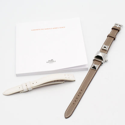 ミニ メドール レディース 腕時計 クオーツ ステンレススチール レザーベルト シルバー エルメス 時計 HERMES