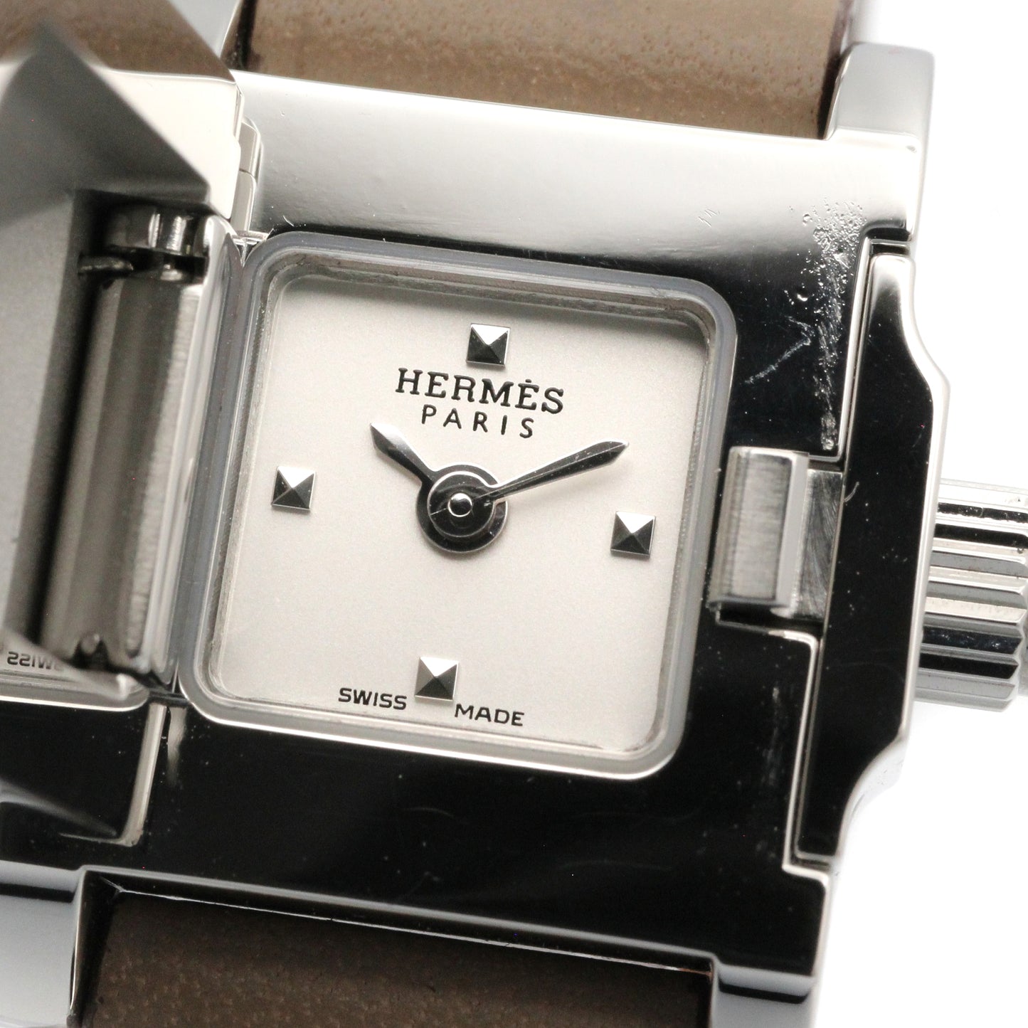 ミニ メドール レディース 腕時計 クオーツ ステンレススチール レザーベルト シルバー エルメス 時計 HERMES