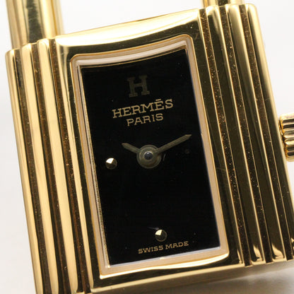 ケリーウォッチ レディース 腕時計 クオーツ GP（ゴールドメッキ） レザーベルト ブラック エルメス 時計 HERMES