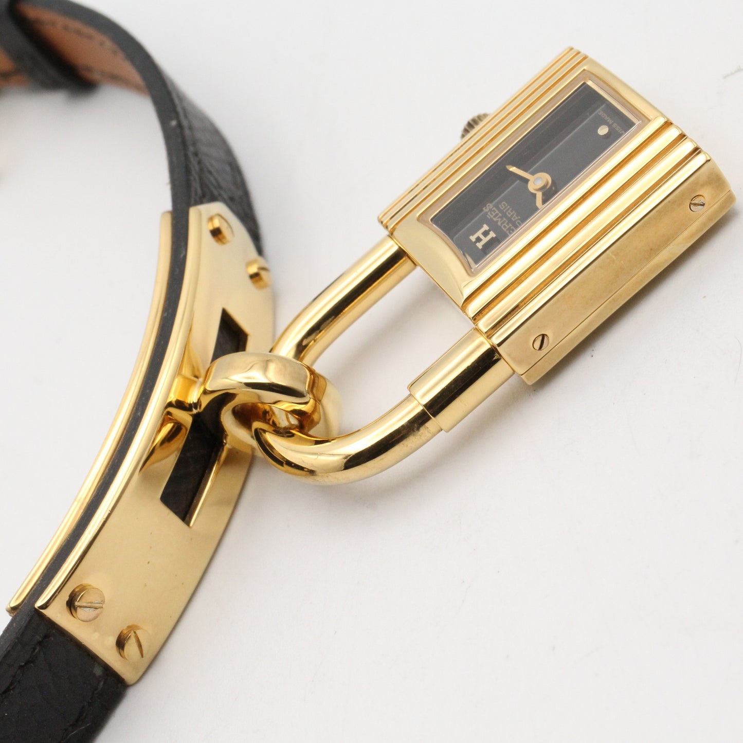ケリーウォッチ レディース 腕時計 クオーツ GP（ゴールドメッキ） レザーベルト ブラック エルメス 時計 HERMES