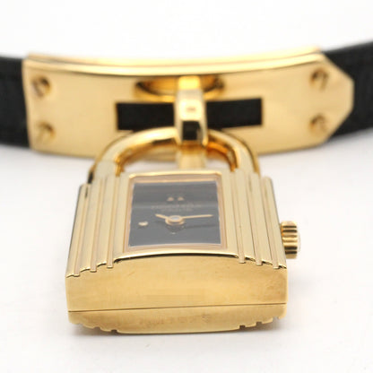 ケリーウォッチ レディース 腕時計 クオーツ GP（ゴールドメッキ） レザーベルト ブラック エルメス 時計 HERMES