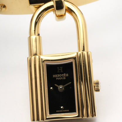 ケリーウォッチ レディース 腕時計 クオーツ GP（ゴールドメッキ） レザーベルト ブラック エルメス 時計 HERMES