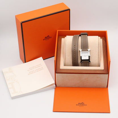 Hウォッチ ドゥブルトゥール レディース 腕時計 クオーツ ステンレススチール レザーベルト ホワイト エルメス 時計 HERMES