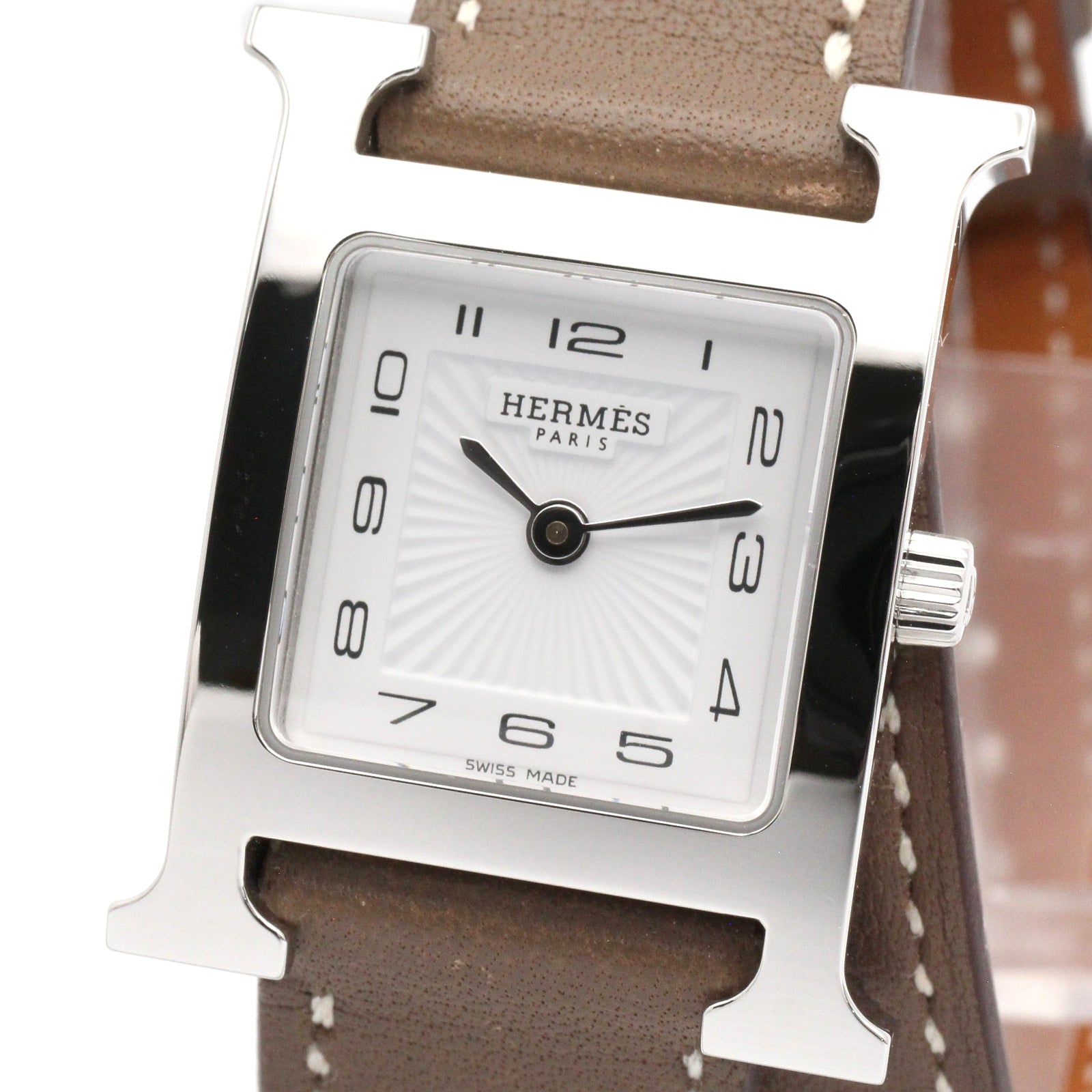 Hウォッチ ドゥブルトゥール レディース 腕時計 クオーツ ステンレススチール レザーベルト ホワイト エルメス 時計 HERMES