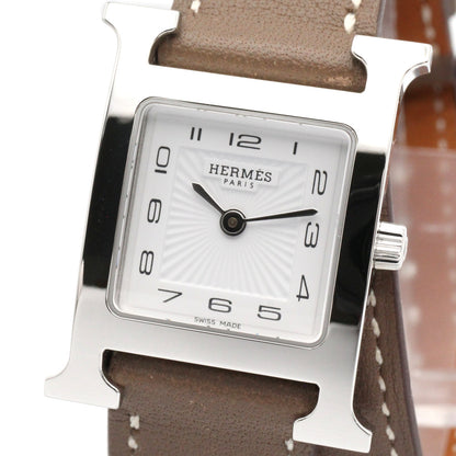 Hウォッチ ドゥブルトゥール レディース 腕時計 クオーツ ステンレススチール レザーベルト ホワイト エルメス 時計 HERMES