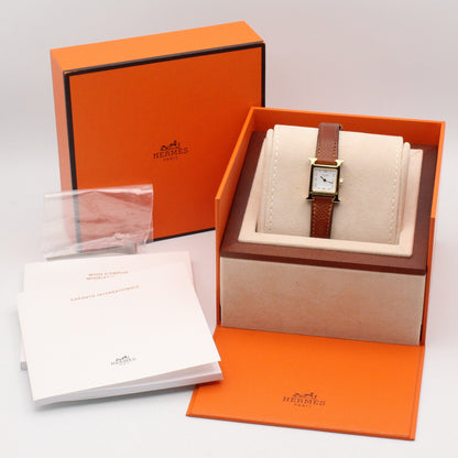 Hウォッチ ミニ レディース 腕時計 クオーツ GP（ゴールドメッキ） レザーベルト ホワイト エルメス 時計 HERMES