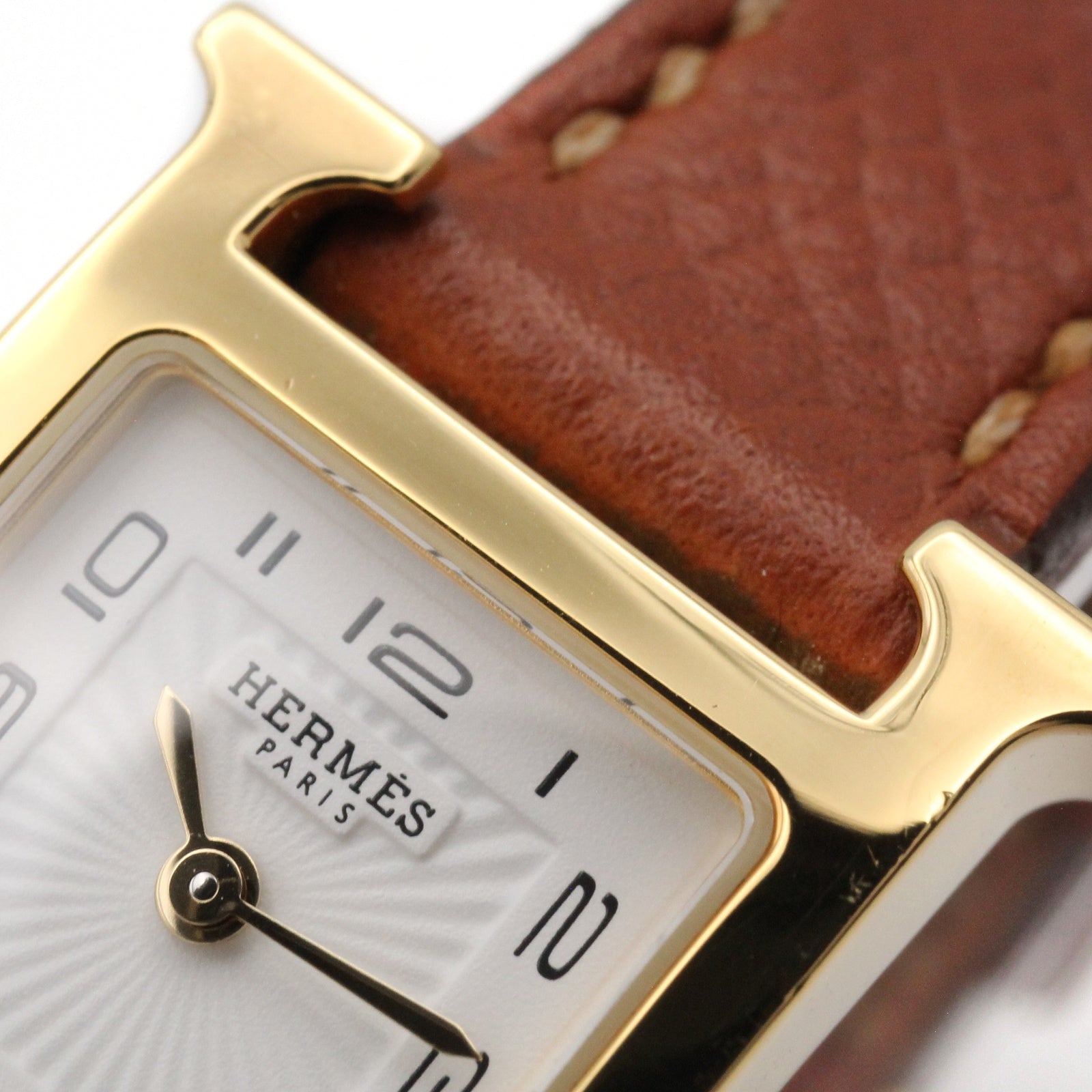 Hウォッチ ミニ レディース 腕時計 クオーツ GP（ゴールドメッキ） レザーベルト ホワイト エルメス 時計 HERMES
