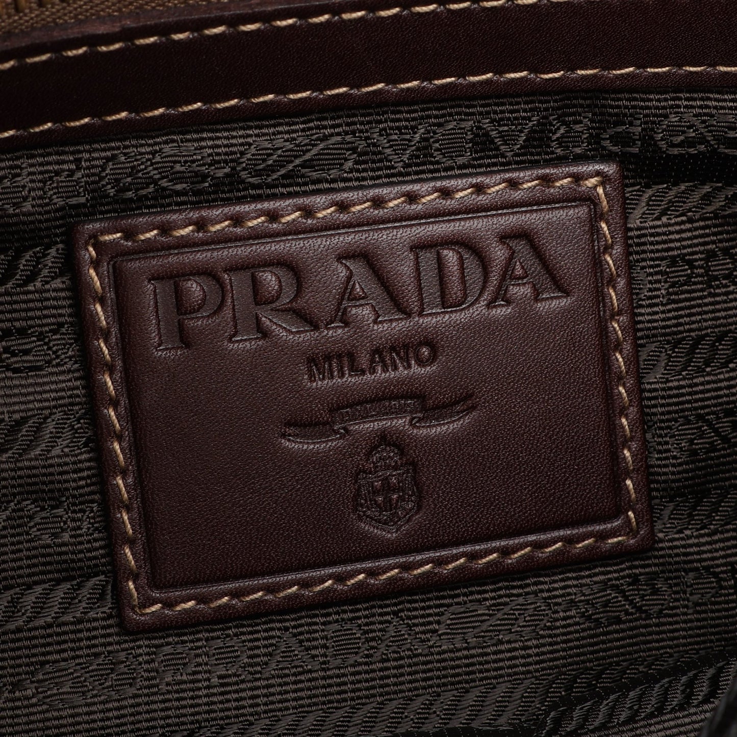 LOGO JACQUARD ロゴジャガード ショルダーバッグ キャンバス レザー ダークブラウン プラダ
