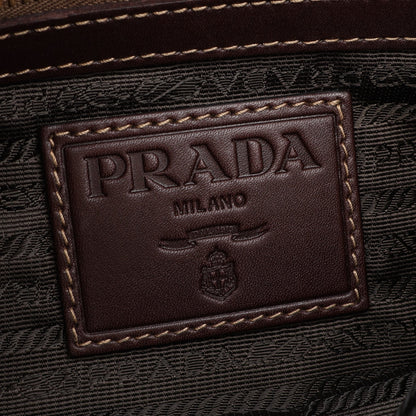 LOGO JACQUARD ロゴジャガード ショルダーバッグ キャンバス レザー ダークブラウン プラダ