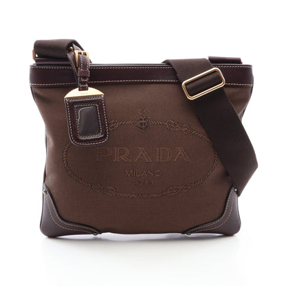 LOGO JACQUARD ロゴジャガード ショルダーバッグ キャンバス レザー ダークブラウン プラダ