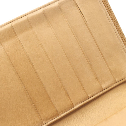 ココマーク がま口 二つ折り長財布 キャビアスキン ベージュ ゴールド金具 シャネル