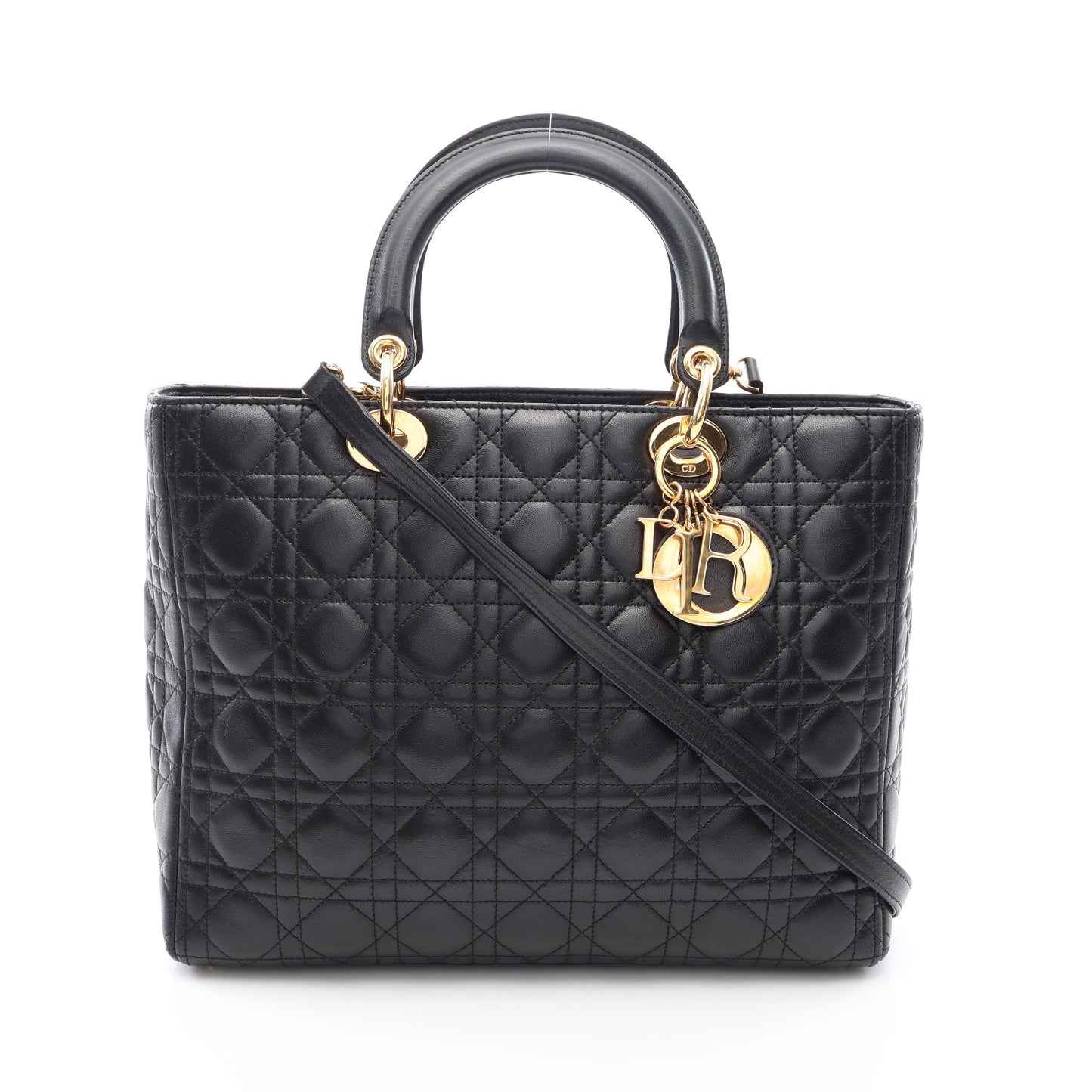 レディディオール ラージ カナージュ 2WAY ハンドバッグ レザー ブラック クリスチャンディオール バッグ Christian Dior