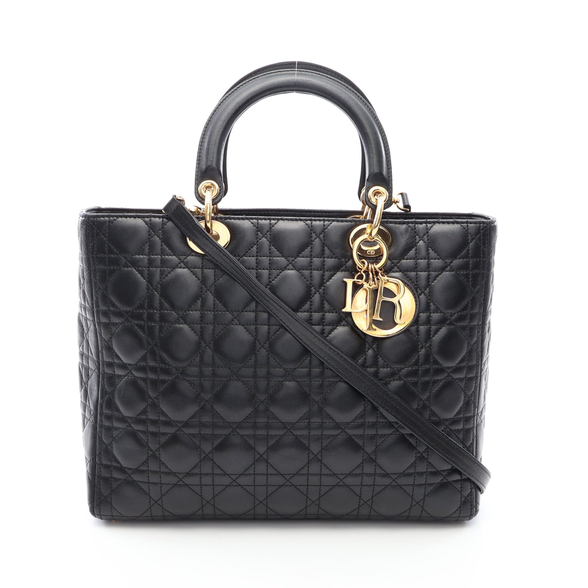 レディディオール ラージ カナージュ 2WAY ハンドバッグ レザー ブラック クリスチャンディオール バッグ Christian Dior