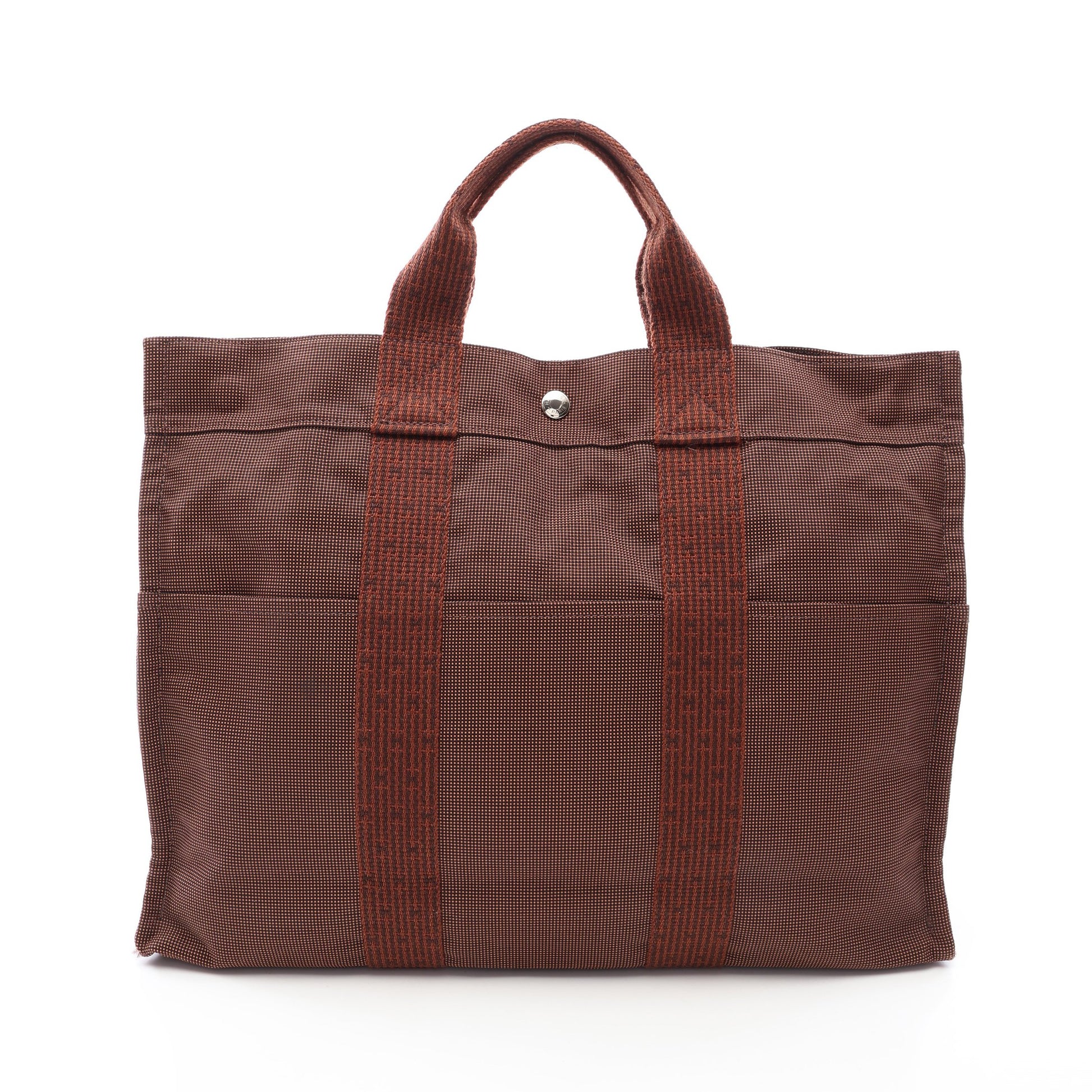 エールラインMM ハンドバッグ トートバッグ キャンバス ブラウン シルバー金具 エルメス バッグ HERMES