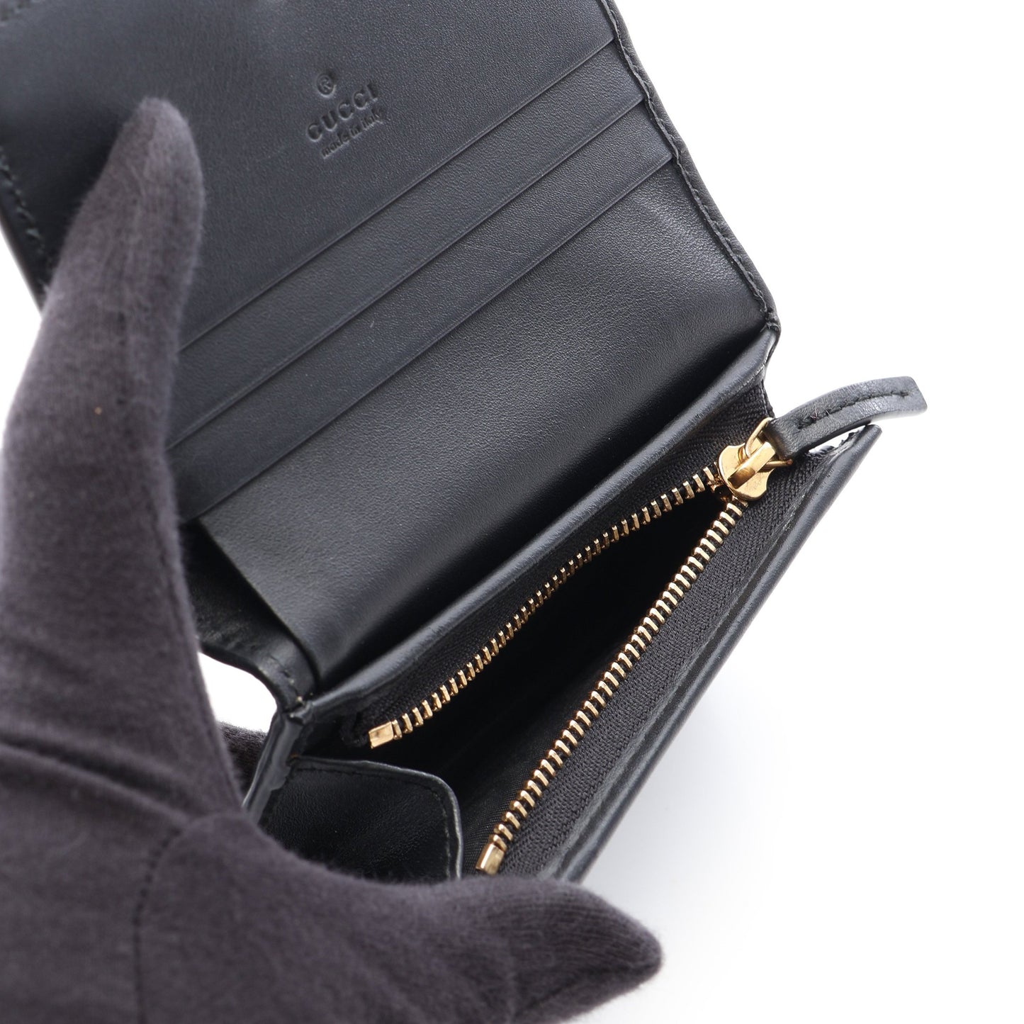 GGスプリーム ビー 二つ折り財布 PVC レザー ベージュ ゴールド グッチ