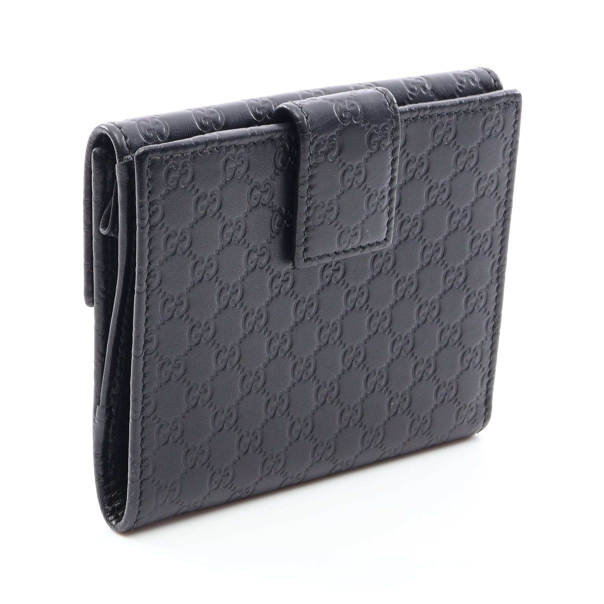 マイクログッチシマ 二つ折り財布 Wホック財布 レザー ブラック グッチ 財布・小物 GUCCI