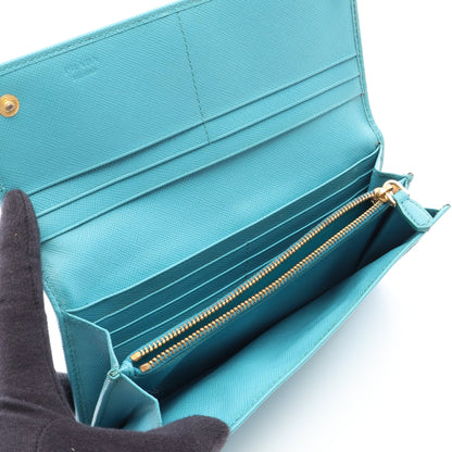 二つ折り長財布 レザー ターコイズブルー プラダ