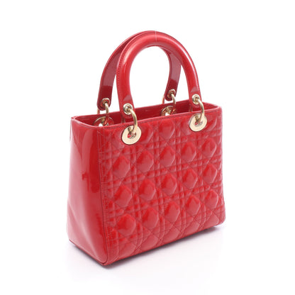 LADY DIOR レディディオール カナージュ 2WAY ハンドバッグ エナメルレザー レッド クリスチャンディオール バッグ Christian Dior