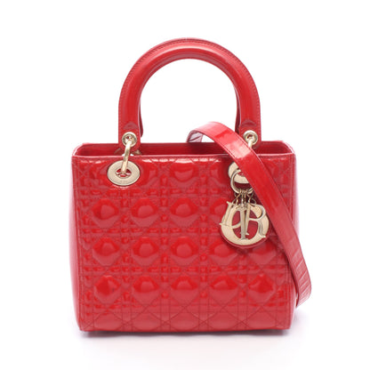 LADY DIOR レディディオール カナージュ 2WAY ハンドバッグ エナメルレザー レッド クリスチャンディオール バッグ Christian Dior