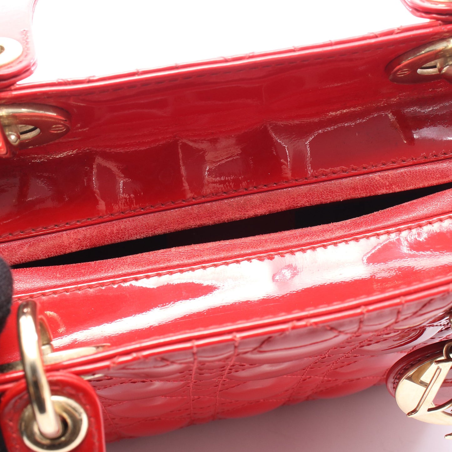 LADY DIOR レディディオール カナージュ 2WAY ハンドバッグ エナメルレザー レッド クリスチャンディオール バッグ Christian Dior