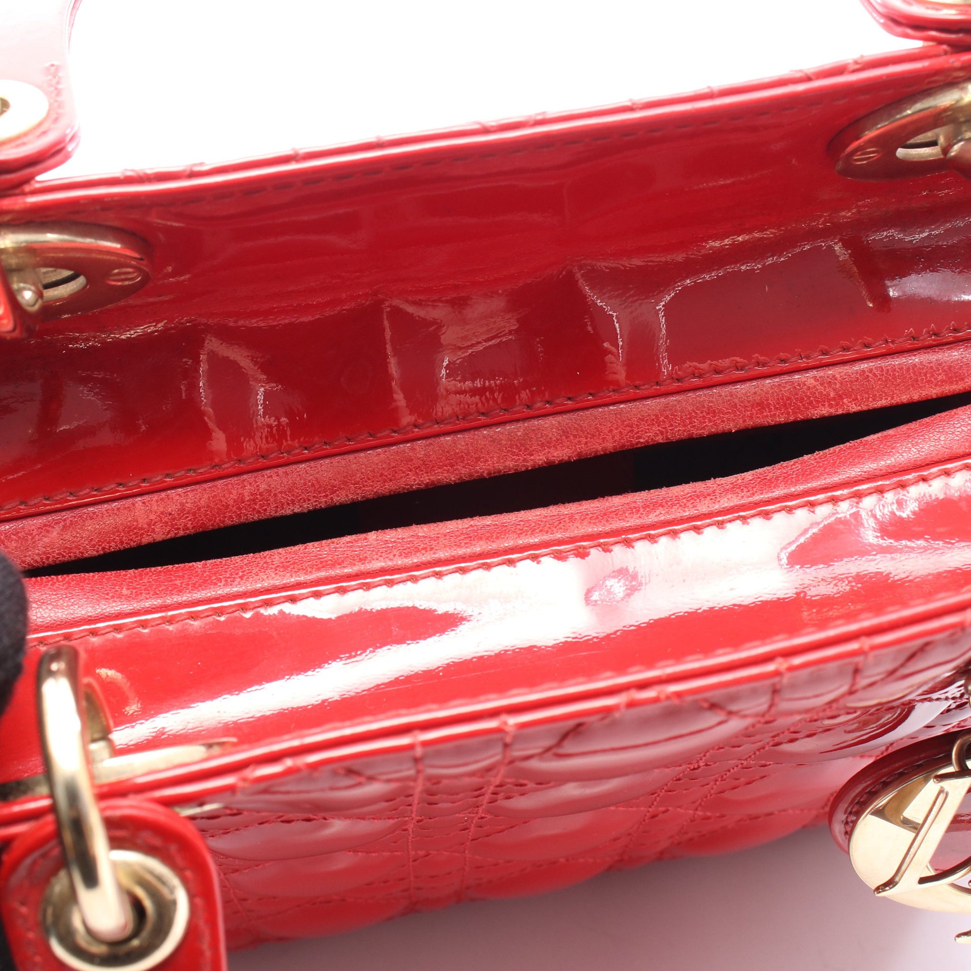 LADY DIOR レディディオール カナージュ 2WAY ハンドバッグ エナメルレザー レッド クリスチャンディオール バッグ Christian Dior