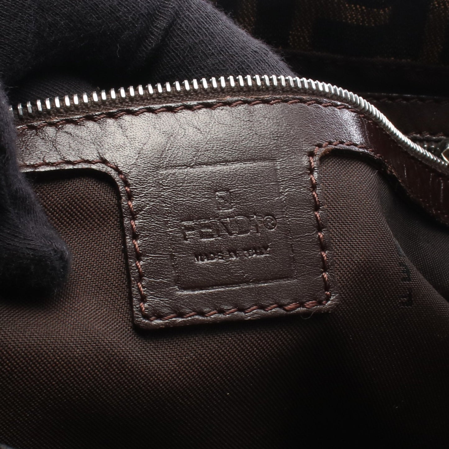マンマバケット ズッカ ショルダーバッグ キャンバス レザー ブラウン ダークブラウン フェンディ バッグ FENDI