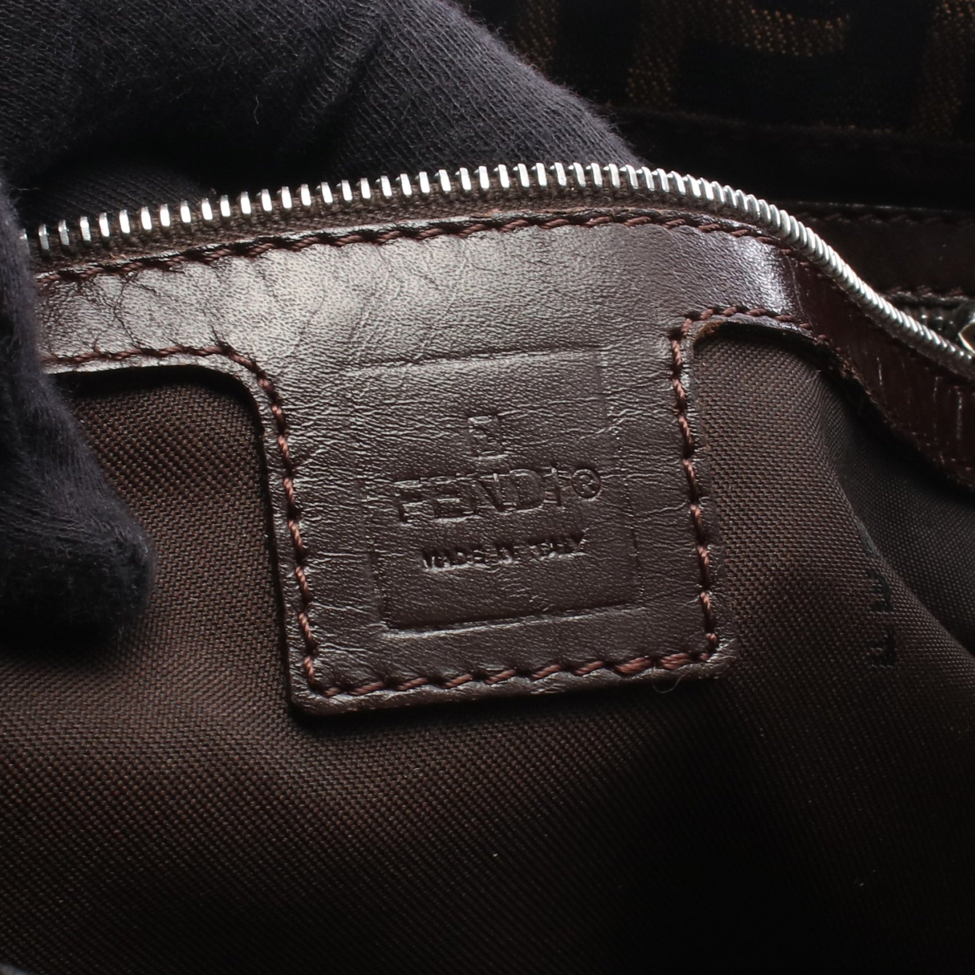 マンマバケット ズッカ ショルダーバッグ キャンバス レザー ブラウン ダークブラウン フェンディ バッグ FENDI