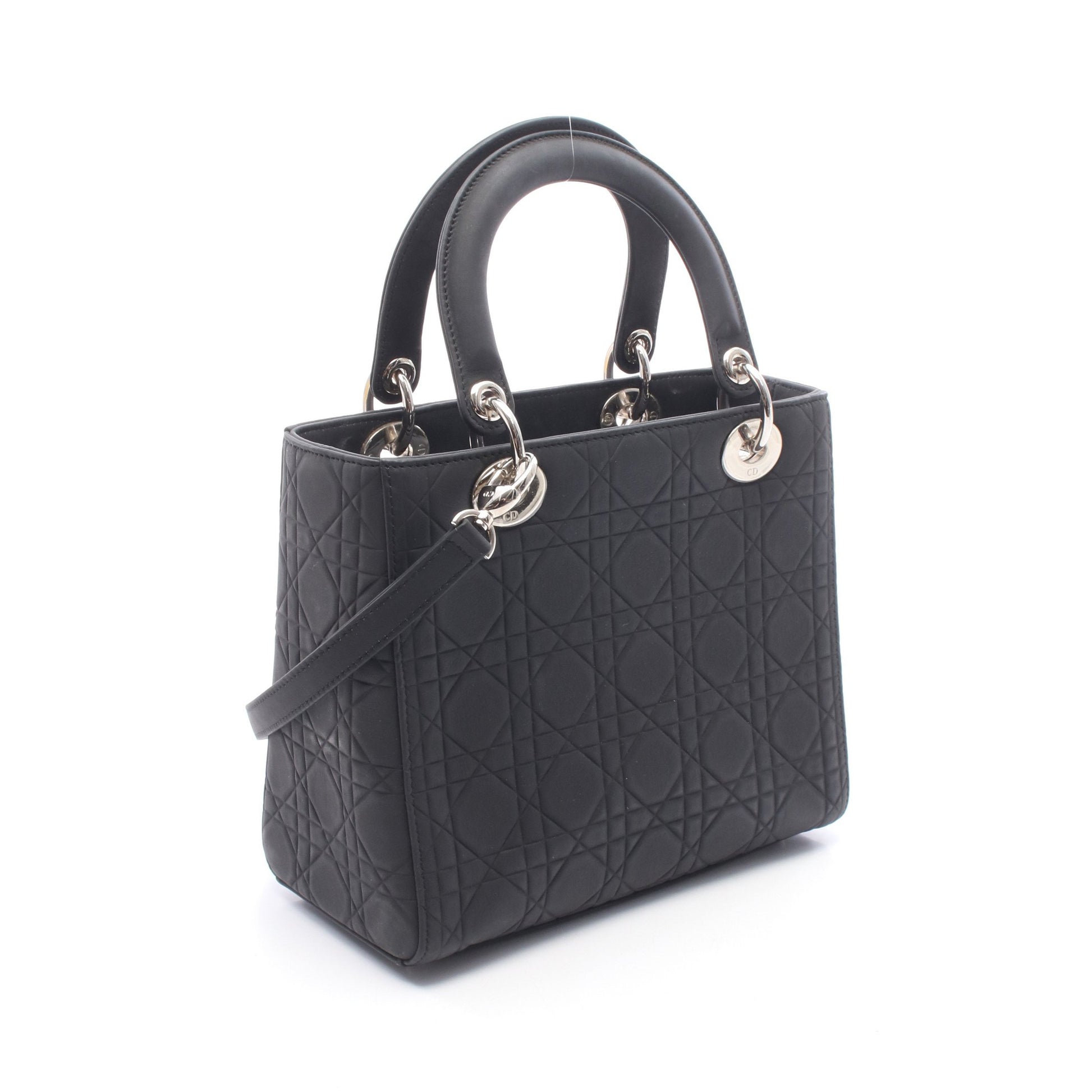 LADY DIOR レディディオール カナージュ 2WAY ハンドバッグ レザー ブラック クリスチャンディオール バッグ Christian Dior