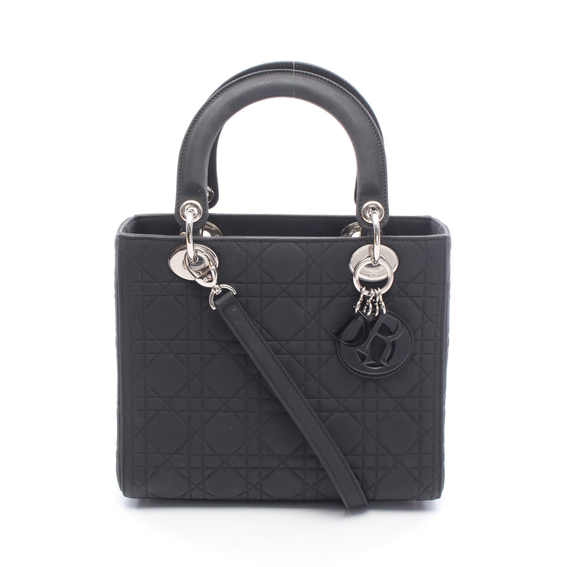 LADY DIOR レディディオール カナージュ 2WAY ハンドバッグ レザー ブラック クリスチャンディオール バッグ Christian Dior