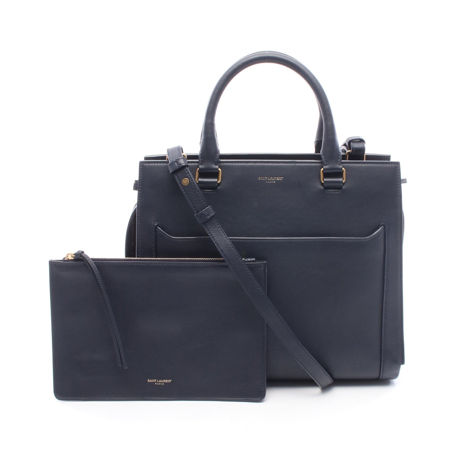 EAST SIDE イーストサイド ミディアム 2WAY ハンドバッグ レザー ネイビー サンローランパリ バッグ SAINT LAURENT PARIS