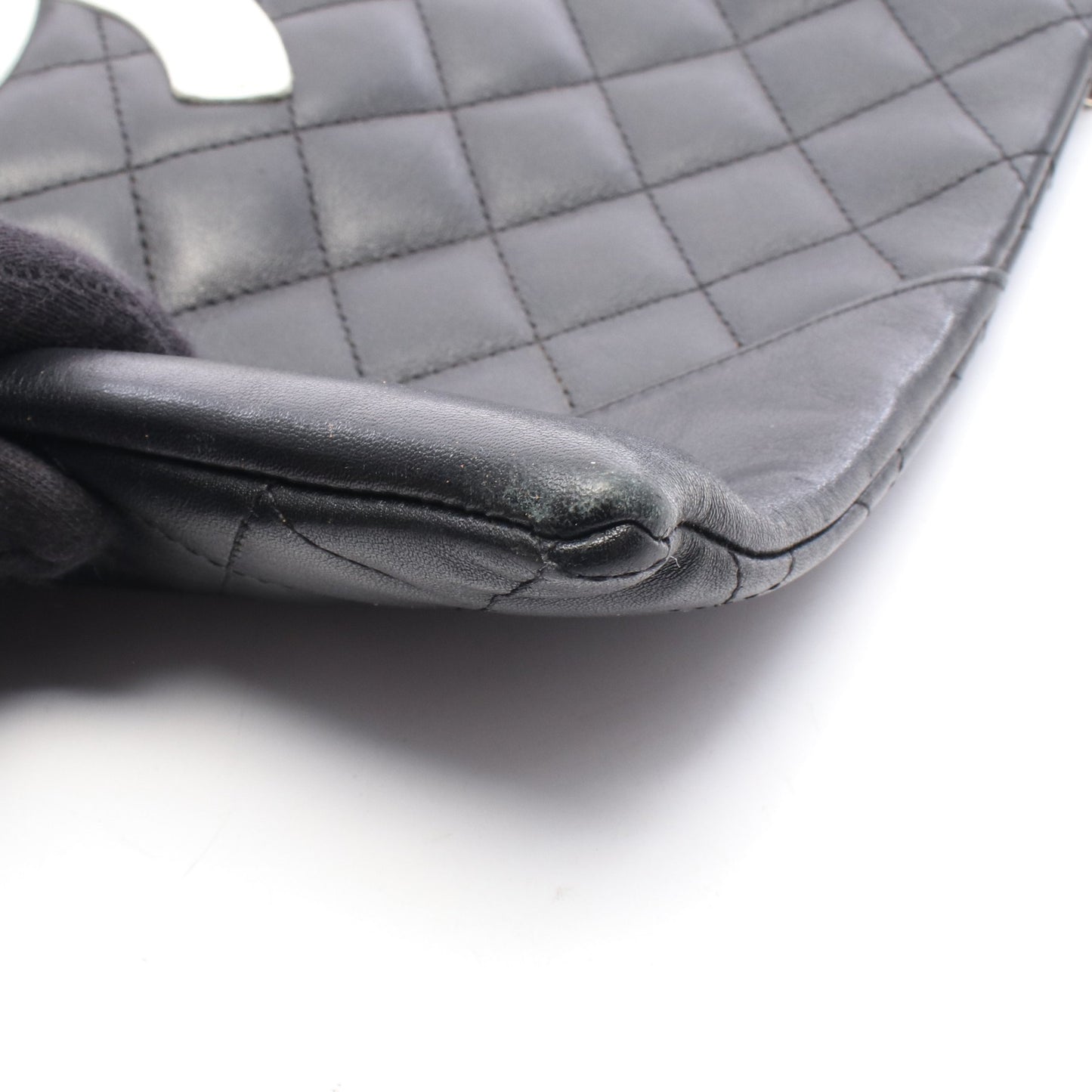 カンボンライン ショルダーバッグ レザー ブラック ホワイト シルバー金具 シャネル バッグ CHANEL