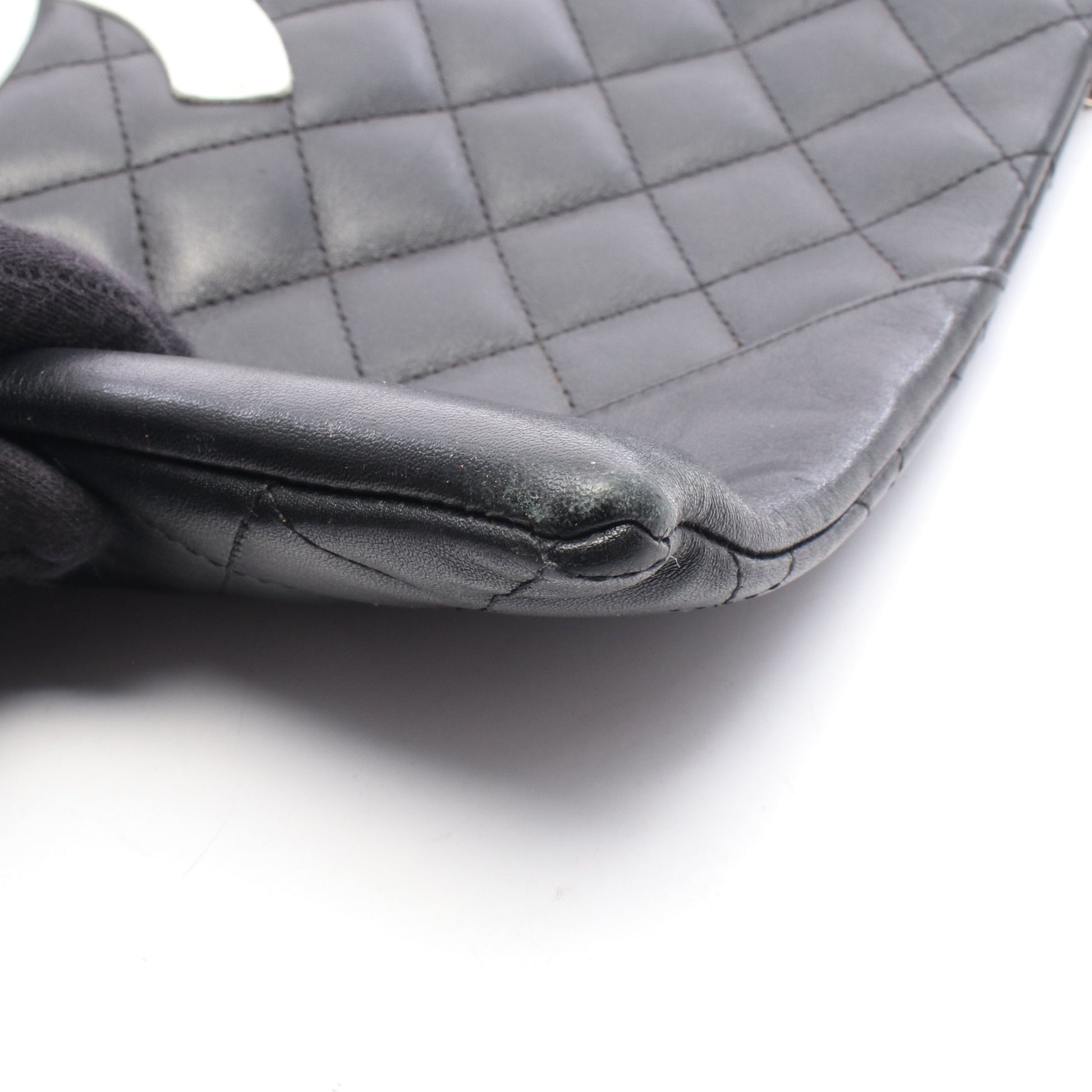 カンボンライン ショルダーバッグ レザー ブラック ホワイト シルバー金具 シャネル バッグ CHANEL