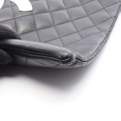 カンボンライン ショルダーバッグ レザー ブラック ホワイト シルバー金具 シャネル バッグ CHANEL