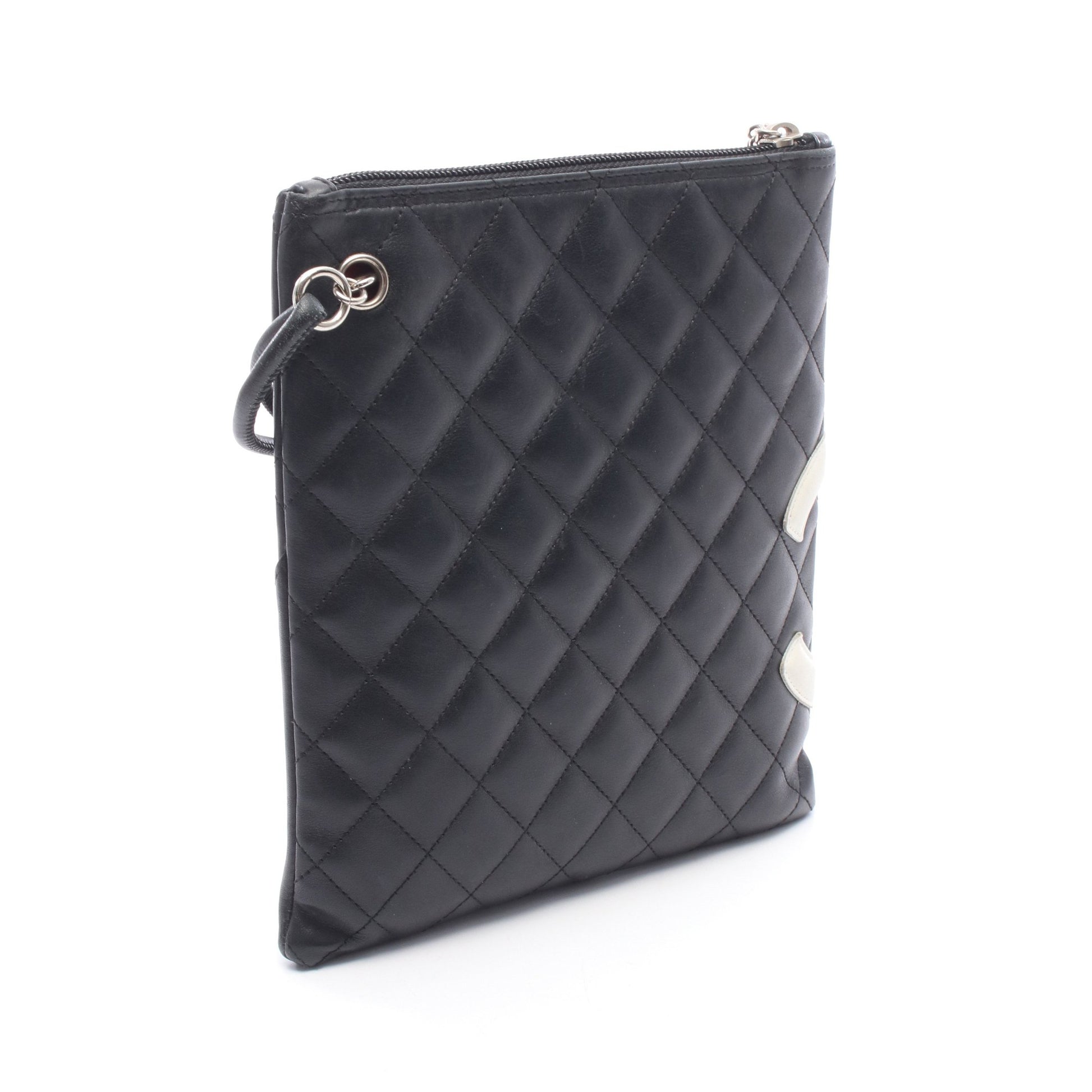 カンボンライン ショルダーバッグ レザー ブラック ホワイト シルバー金具 シャネル バッグ CHANEL