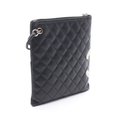 カンボンライン ショルダーバッグ レザー ブラック ホワイト シルバー金具 シャネル バッグ CHANEL