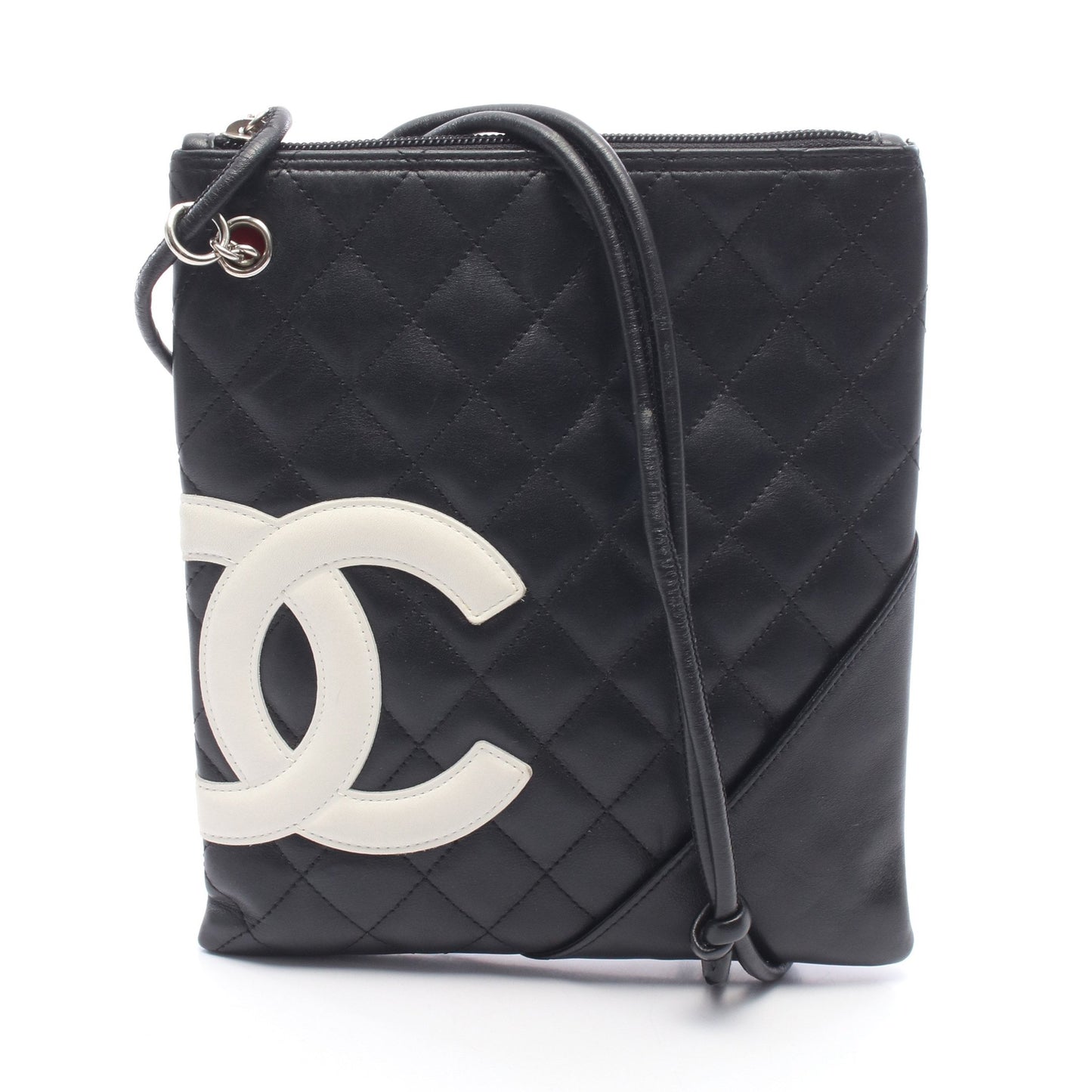 カンボンライン ショルダーバッグ レザー ブラック ホワイト シルバー金具 シャネル バッグ CHANEL