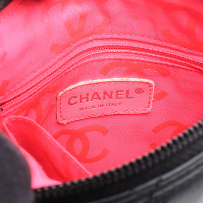 カンボンライン ショルダーバッグ レザー ブラック ホワイト シルバー金具 シャネル バッグ CHANEL