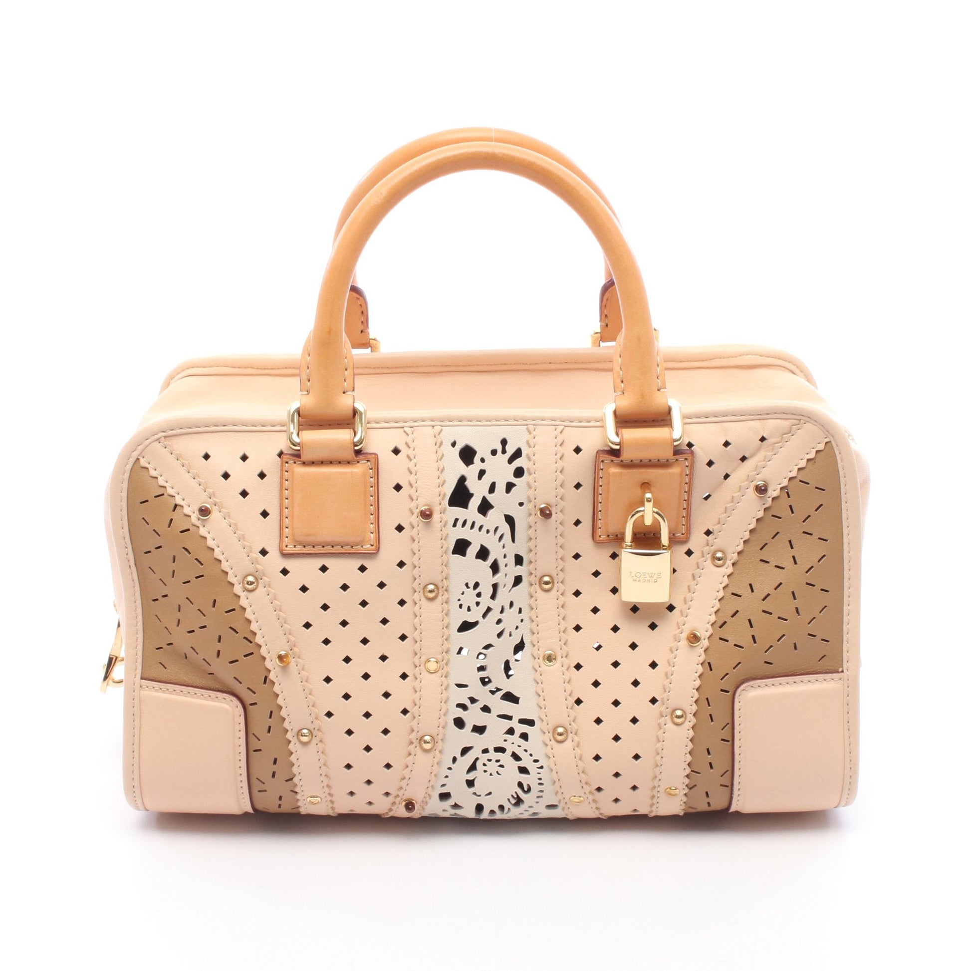 アマソナ28 ハンドバッグ レザー ベージュ グレーブラウン マルチカラー ロエベ バッグ LOEWE