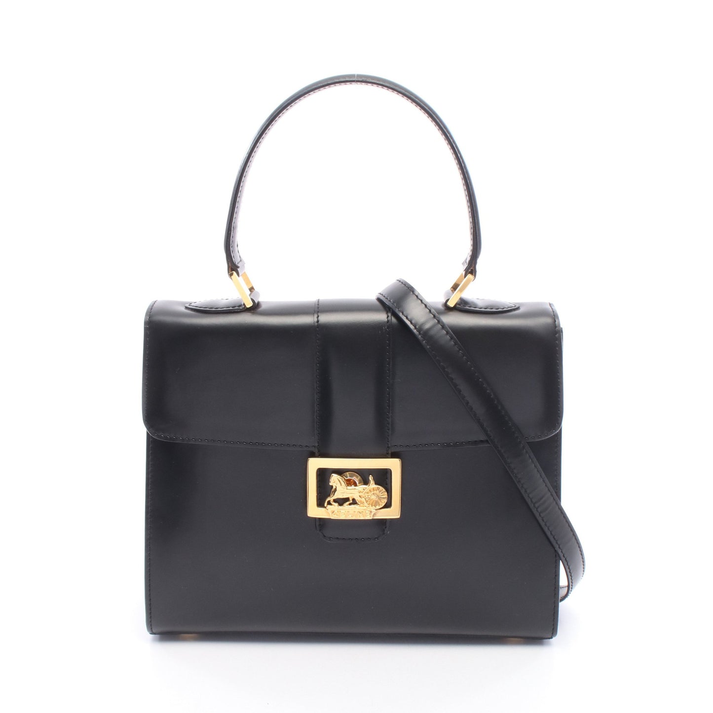 馬車金具 2WAY ハンドバッグ レザー ブラック セリーヌ バッグ CELINE
