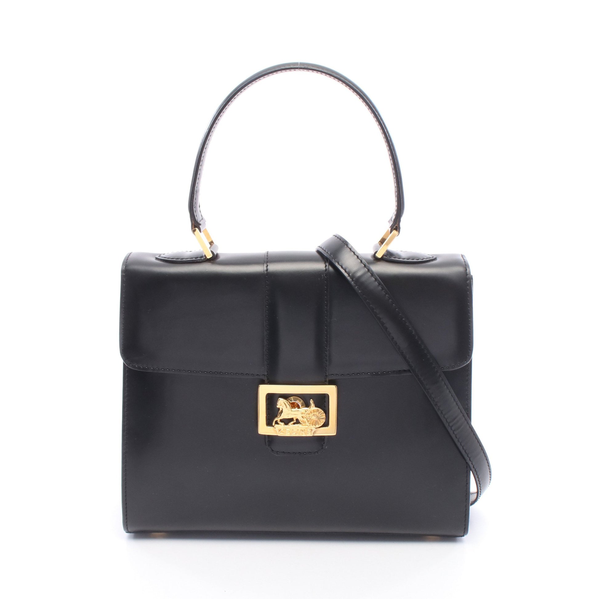 馬車金具 2WAY ハンドバッグ レザー ブラック セリーヌ バッグ CELINE