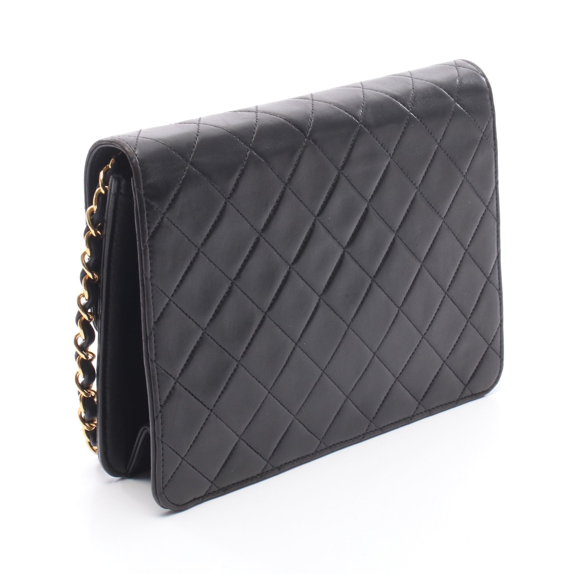 マトラッセ シングルフラップ チェーンショルダーバッグ ラムスキン ブラック ゴールド金具 シャネル バッグ CHANEL
