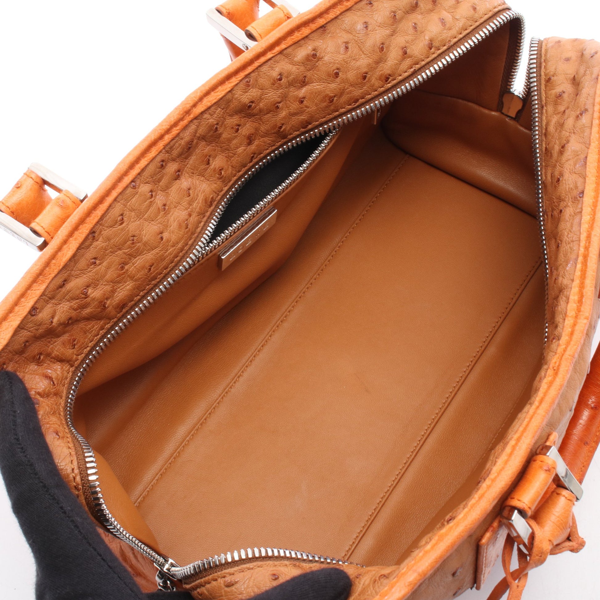 アマソナ28 ハンドバッグ オーストリッチ ブラウン オレンジ ロエベ バッグ LOEWE