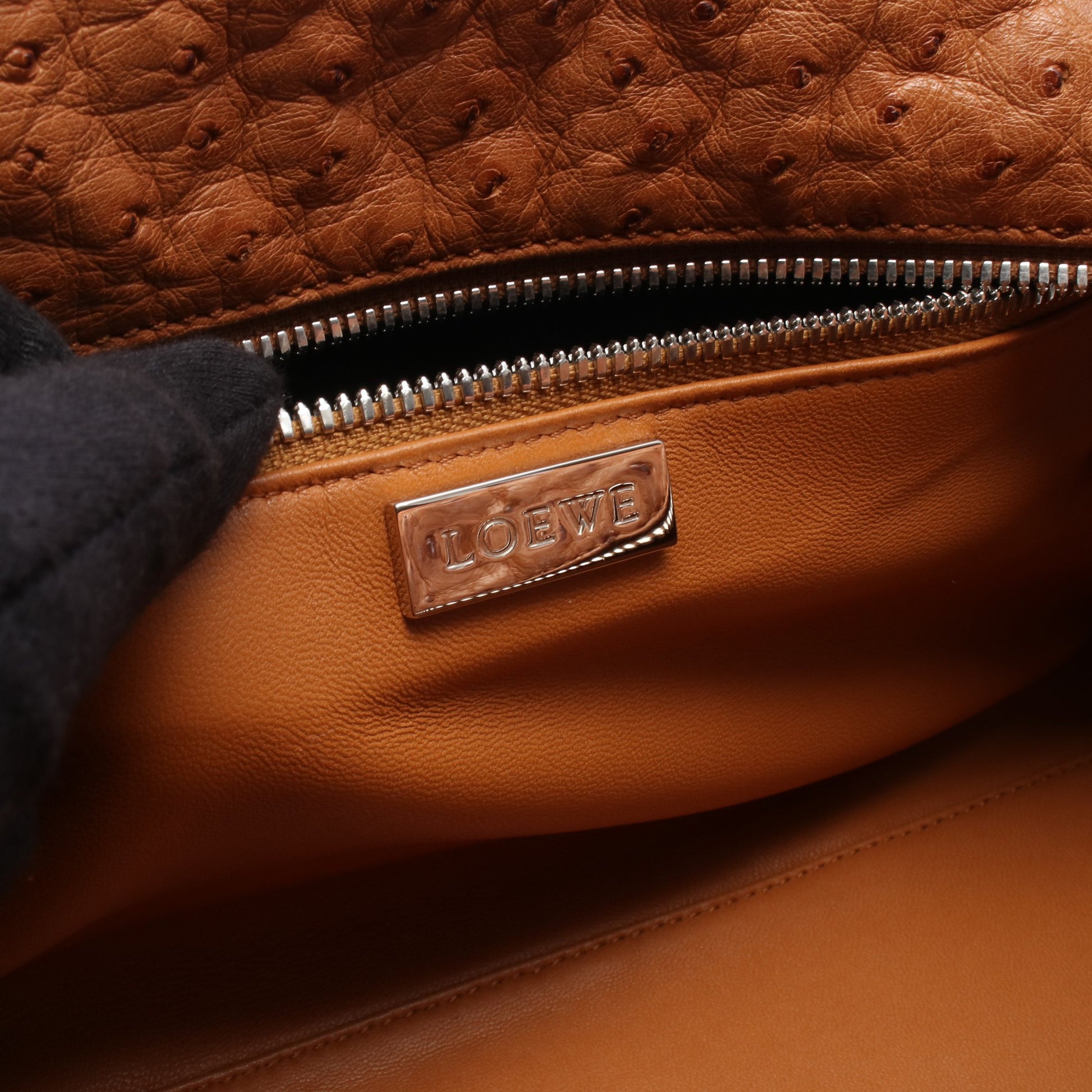 アマソナ28 ハンドバッグ オーストリッチ ブラウン オレンジ ロエベ バッグ LOEWE