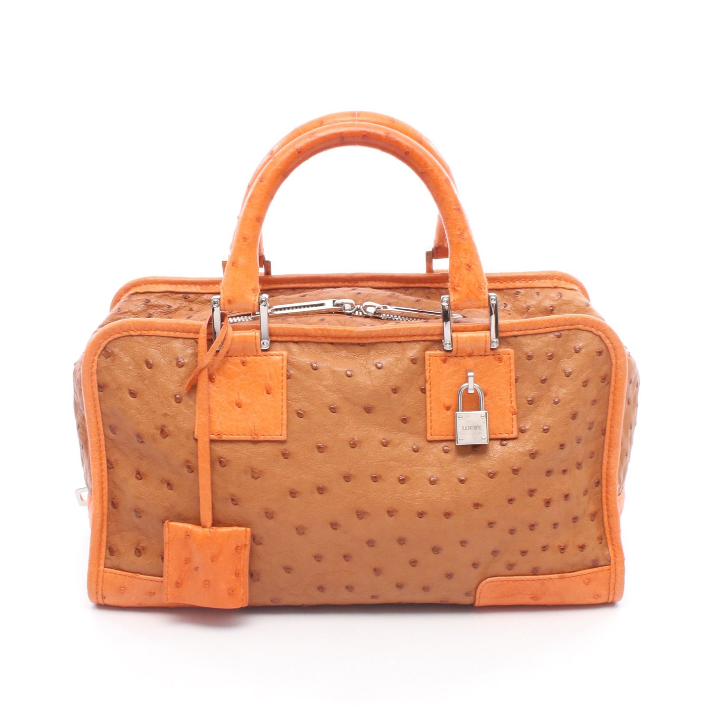 アマソナ28 ハンドバッグ オーストリッチ ブラウン オレンジ ロエベ バッグ LOEWE
