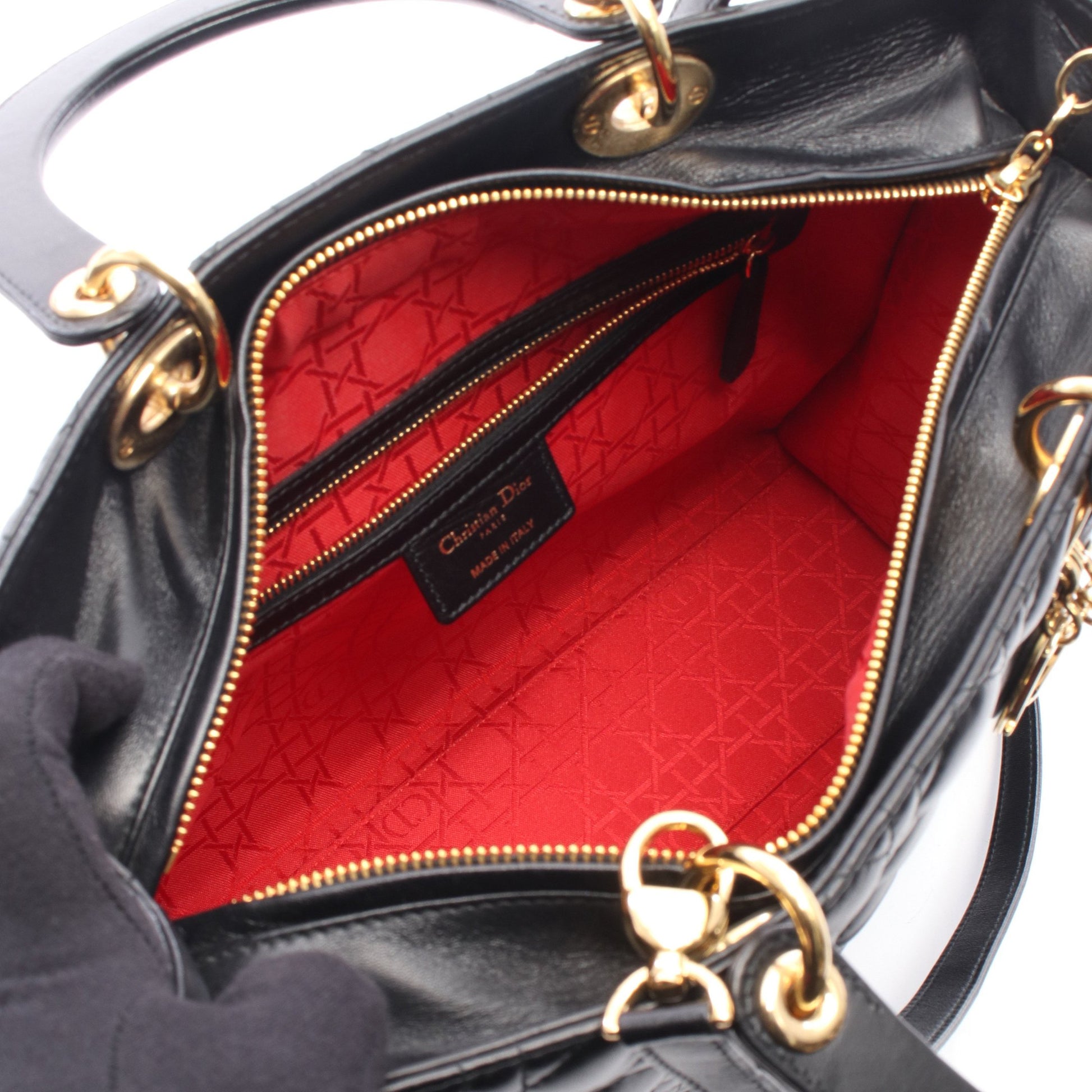 レディディオール ラージ カナージュ 2WAY ハンドバッグ レザー ブラック クリスチャンディオール バッグ Christian Dior